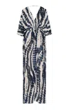 Andres Otalora Aurat Belted Chiffon Caftan Dress In Blue