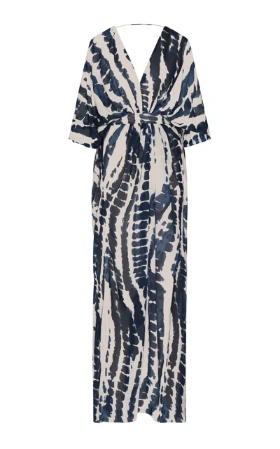 Andres Otalora Aurat Belted Chiffon Caftan Dress In Blue