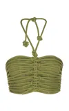 Andres Otalora Ayla Knotted Linen Crop Top In Green