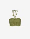 Andres Otalora Ayla Knotted Linen Crop Top In Bars On Interior Seams