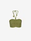 Andres Otalora Ayla Knotted Linen Crop Top In Green
