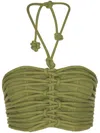 Andres Otalora Ayla Knotted Linen Crop Top In Green