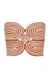 Andres Otalora Baía Embroidered Linen Bustier Crop Top In Orange