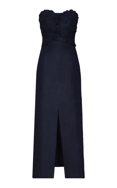 Andres Otalora Bajo Palmera Pleated Linen Maxi Dress