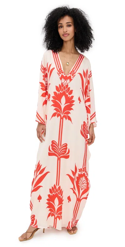 Andres Otalora Bidaee Caftan Ivory/coral Lotus