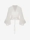 Andres Otalora La Postale Belted Linen Balloon Sleeve Top In Matching Drawstring Belt