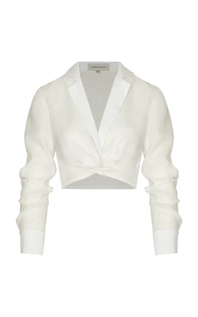 Andres Otalora Brisas Twisted Linen Crop Top In White