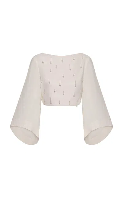 Andres Otalora Bruma Embellished Linen Blouse In White