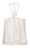 Andres Otalora Caricia Eterna Pleated Linen Halter Top In Off-white