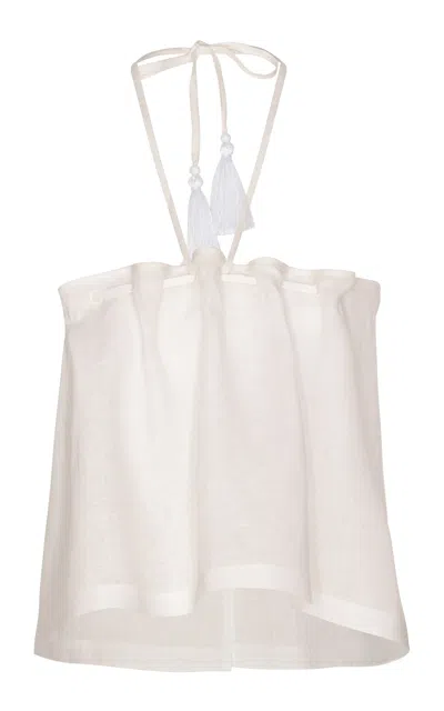 Andres Otalora Caricia Eterna Pleated Linen Halter Top In Off-white