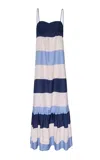 Andres Otalora Casa Calma Striped Cotton Maxi Dress In Blue
