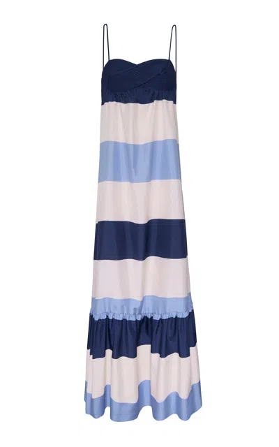 Andres Otalora Casa Calma Striped Cotton Maxi Dress In Blue