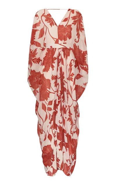 Andres Otalora Cefalonia Belted Floral Chiffon Caftan In Multi