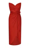Andres Otalora Chandani Belted Linen Midi Dress In Red