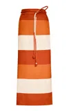 Andres Otalora Ciclicas Belted Linen Maxi Skirt In Multi