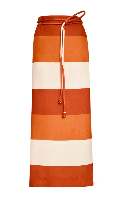 Andres Otalora Ciclicas Belted Linen Maxi Skirt In Multi