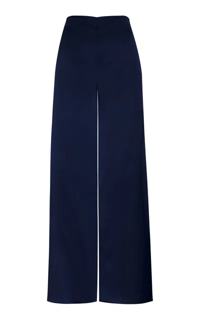 Andres Otalora Coleccionista Wide-leg Silk Charmeuse Pants In Navy