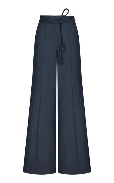 Andres Otalora Color Identidad Belted Tencel Flared-leg Pants In Blue