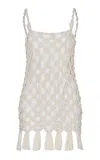Andres Otalora Com Voce Handmade Cotton-linen Macrame Mini Dress In Ivory