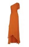 Andres Otalora Copitas Asymmetric Silk Chiffon Maxi Dress In Orange