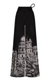 Andres Otalora Cúpula Belted Linen Wide-leg Pants In Black,white