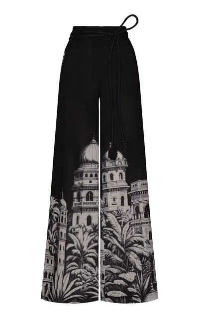 Andres Otalora Cúpula Belted Linen Wide-leg Pants In Black,white