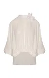 Andres Otalora Dahlia Embellished Silk Georgette Top In Off-white