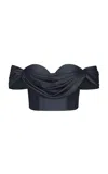 Andres Otalora De Azahar Draped Tencel Off-the-shoulder Top In Dark Wash
