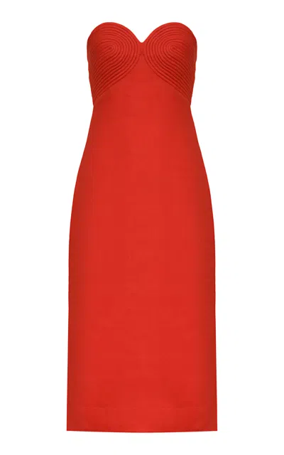 Andres Otalora De La Isla Linen Midi Dress In Red