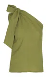 Andres Otalora De Lejos Asymmetric Linen Top In Green