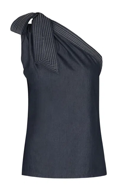 Andres Otalora De Lejos Asymmetric Tencel Top In Blue