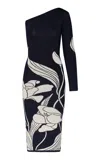 Andres Otalora De Medianoche Asymmetric Knit Midi Dress In Navy
