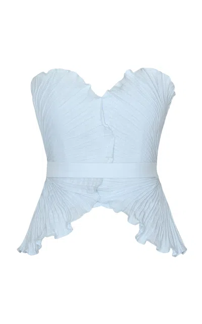 Andres Otalora De Tres Pleated Peplum Linen Top In Blue