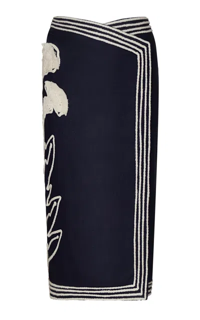 Andres Otalora De Tropico Embroidered Linen Midi Skirt