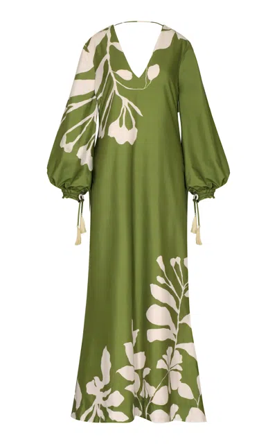 Andres Otalora Dejarse Encantar Printed Cotton Poplin Maxi Dress In Green