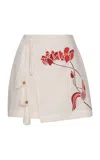 Andres Otalora Del Amor Embroidered Linen Mini Wrap Skirt In Off-white