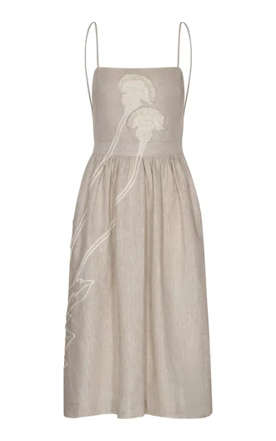 Andres Otalora Del Corazon Embroidered Linen Midi Dress