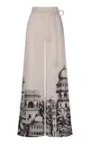 Andres Otalora Delhi Belted Linen Wide-leg Pants In Black,white