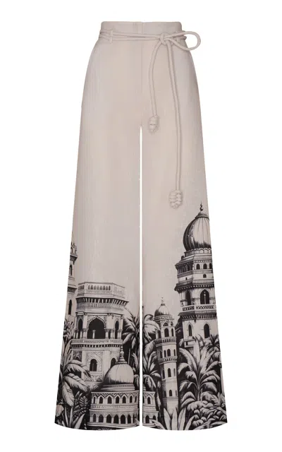 Andres Otalora Delhi Belted Linen Wide-leg Pants In Black,white
