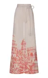 Andres Otalora Delhi Belted Linen Wide-leg Pants In Ivory