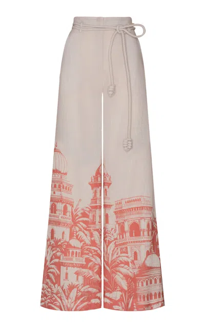 Andres Otalora Delhi Belted Linen Wide-leg Pants In Ivory