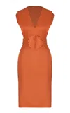 Andres Otalora Deluci Belted Linen Midi Dress In Orange