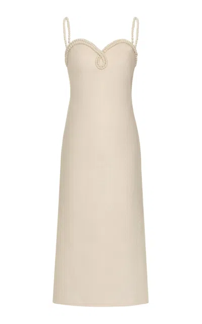 Andres Otalora Di Palma Embellished Linen Midi Dress In Nude