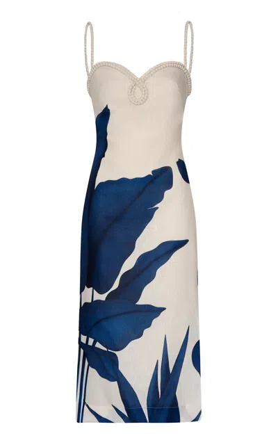 Andres Otalora Di Palma Linen Floral Midi Dress In Blue