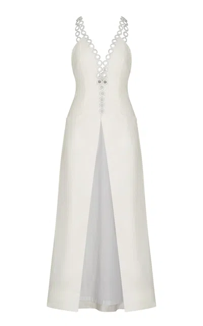 Andres Otalora Do Mar Embroidered Linen Longline Top In Off-white