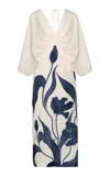 Andres Otalora Doble Flor Draped Linen Midi Dress In Navy