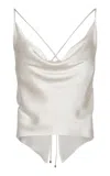 Andres Otalora Ecos De Luna Draped Satin Charmeuse Top In Off-white