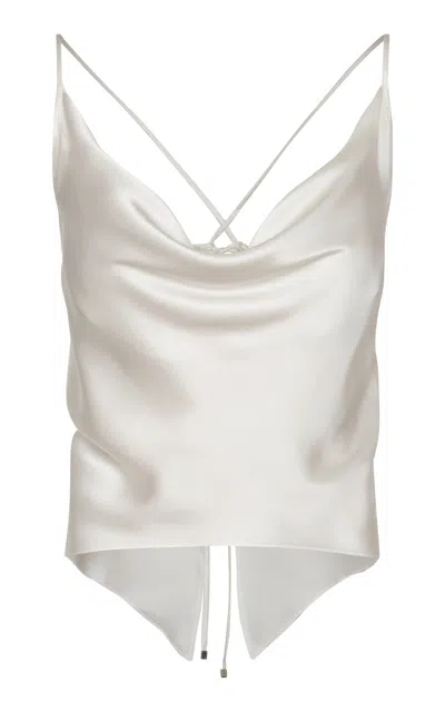 Andres Otalora Ecos De Luna Draped Satin Charmeuse Top In Off-white