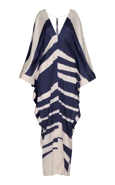 Andres Otalora El Puerto Striped Caftan Maxi Dress In Navy