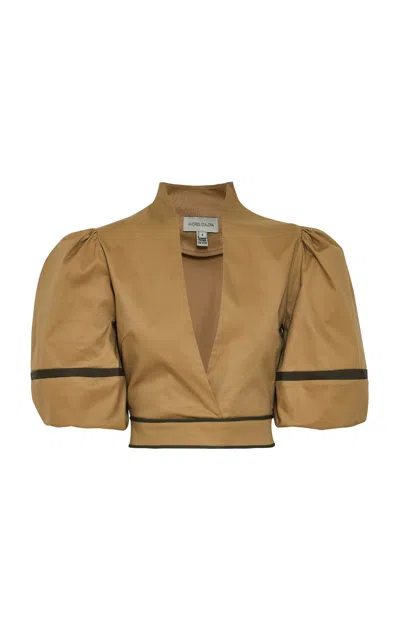 Andres Otalora El Tigre Puff-sleeve Cotton-blend Blouse In Brown